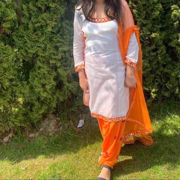 Orange & White salwar suit - Picture 1 of 1